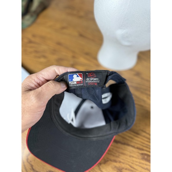 Atlanta Braves Hat Cap Strap Back Mens Navy Red MLB Baseball Script A Owatonna - Picture 5 of 7